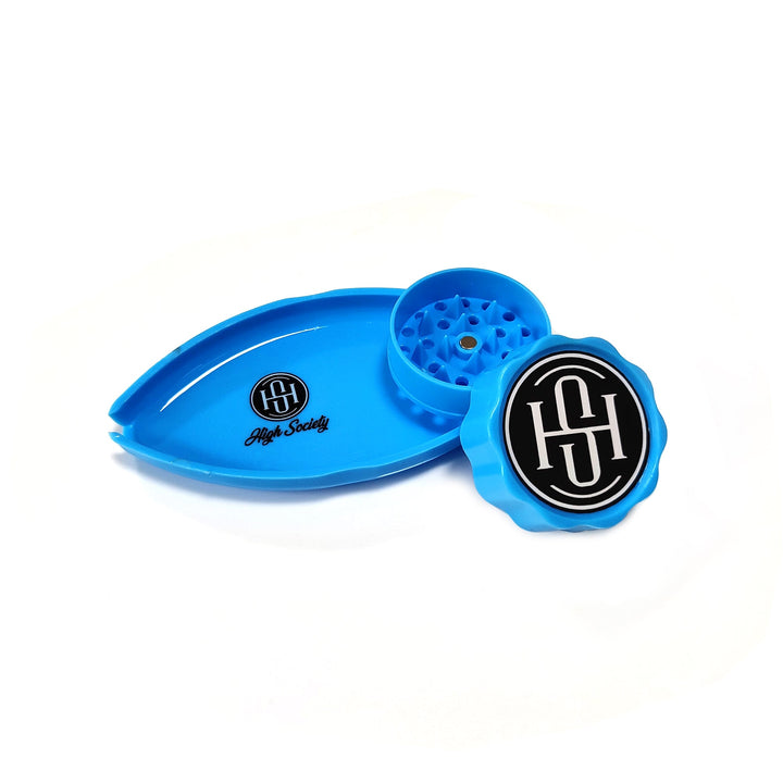 High Society | Mini Rolling Tray Grinder Combo - Neon Blue - Headshop.com