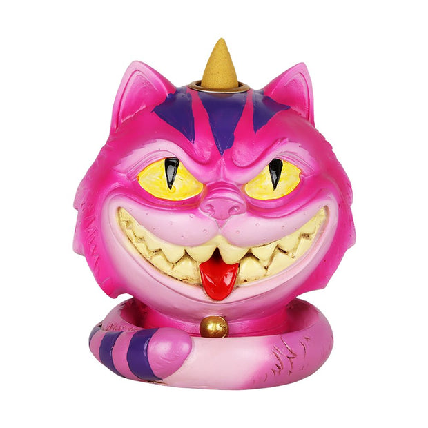 Grinning Cheshire Cat Backflow Polyresin Incense Burner - 4.25" x 4.5"
