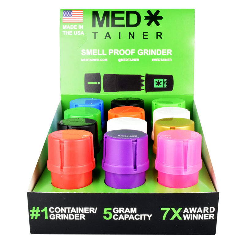 12 PC DISPLAY - Medtainer Storage Container - Assorted Solid Colors - Headshop.com