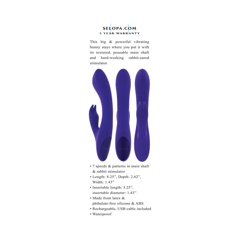 Selopa Poseable Bunny Rechargeable Dual Stimulator Silicone Purple - Headshop.com