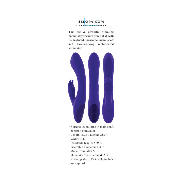 Selopa Poseable Bunny Rechargeable Dual Stimulator Silicone Purple - Headshop.com