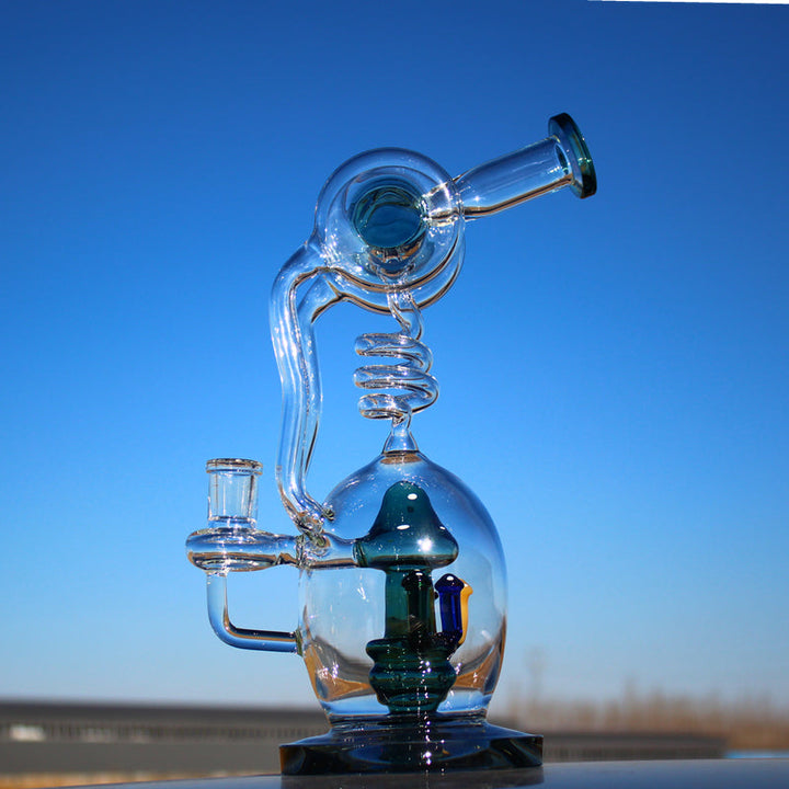 Approx. 11" Spiral Mushroom Recycler Water Pipe w/ Circ Perc - Headshop.com