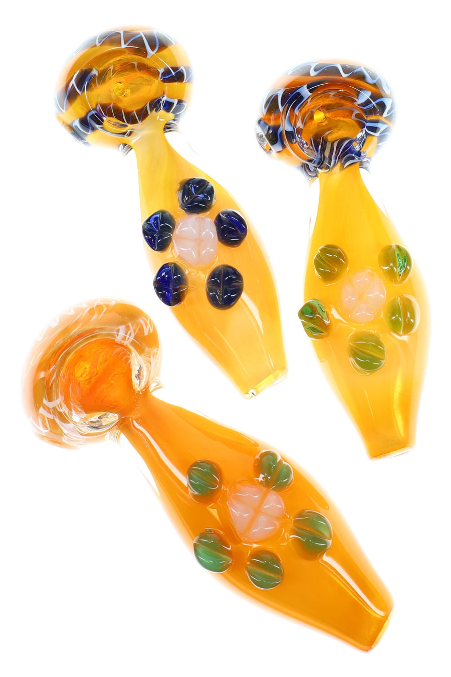 Gold Fumed Spoon Glass Pipe “Sunny Bloom” – Flower Marbles – Assorted Colors - Headshop.com