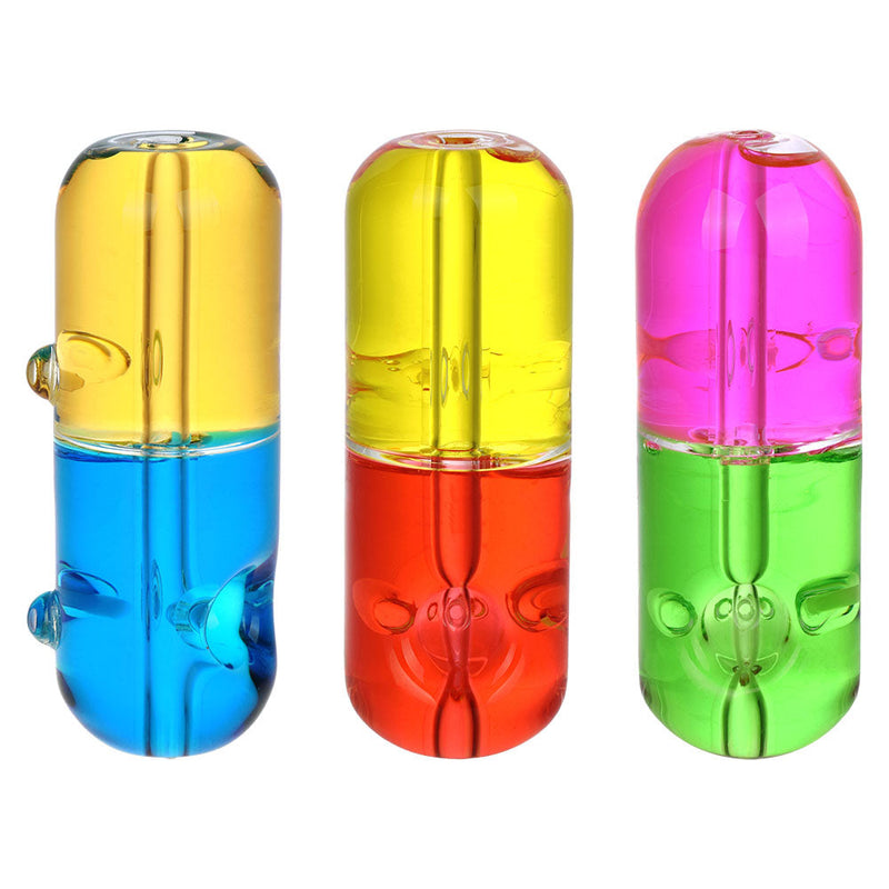 Hard Pill To Swallow Bicolor Glycerin Hand Pipe - 4.5" / Colors Vary - Headshop.com