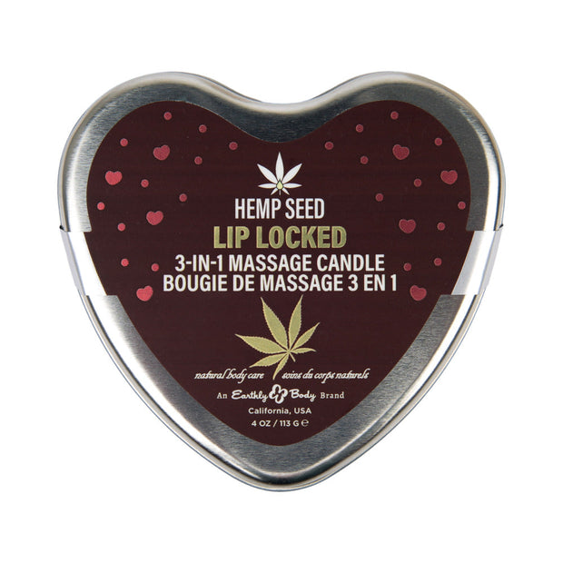 Earthly Body Hemp Seed Valentine's Day Heart Candle Pre Pack: XOXO, Lip Locked, Pucker Up
