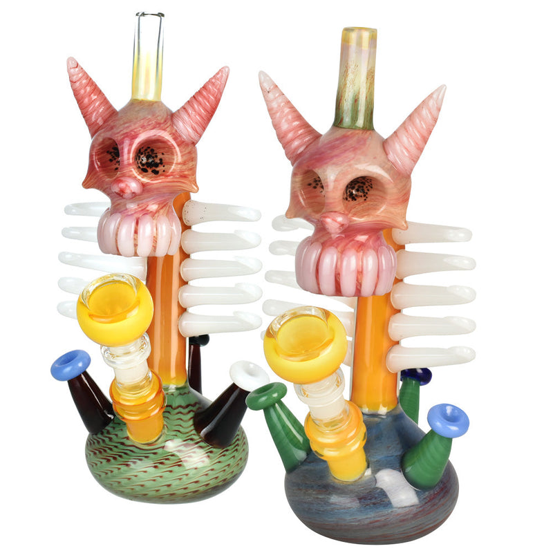 Demonic Skull & Shrooms Water Pipe - 9.5"/14mm F/Colors Vary - Headshop.com