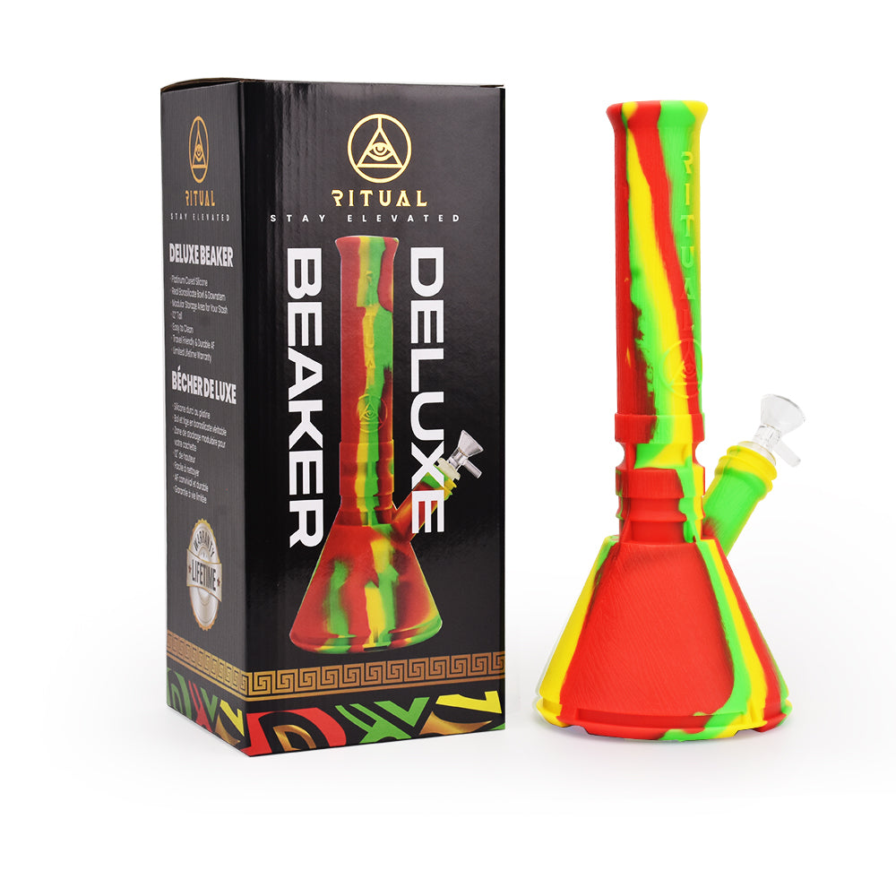 Ritual - 12'' Deluxe Silicone Modular Beaker - Rasta - Headshop.com