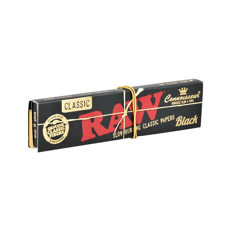 24CT DISPLAY - RAW Black Connoisseur Rolling Papers + Tips - Classic / 32pc / King Size Slim - Headshop.com