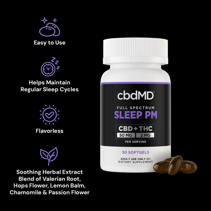 cbdMD CBD Sleep Softgels - 1500MG (Broad or Full Spectrum) - Headshop.com