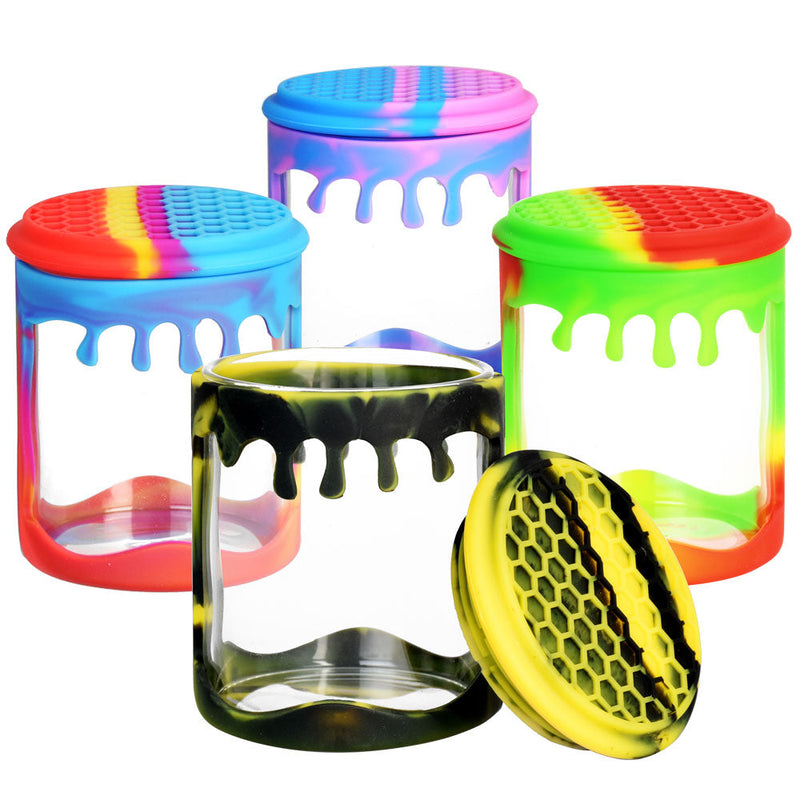Silicone Wrapped Glass Storage Jar - 100mL / Colors Vary - Headshop.com