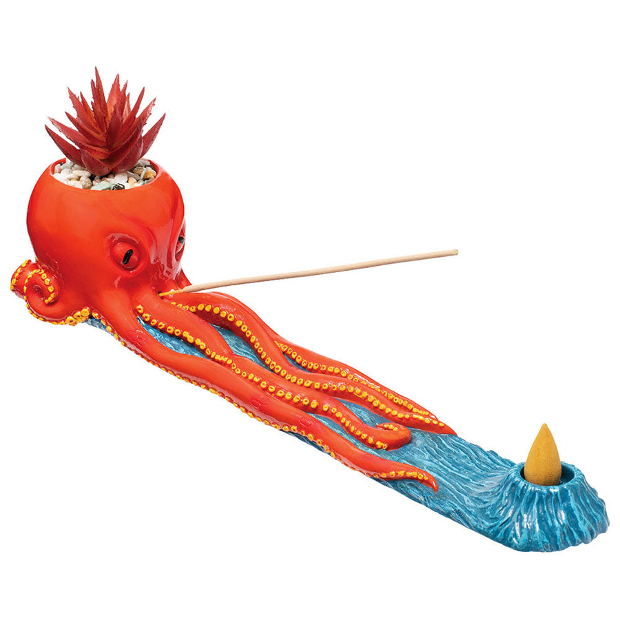Fujima Octopus Incense Burner with Faux Plant - 12.5" - Headshop.com