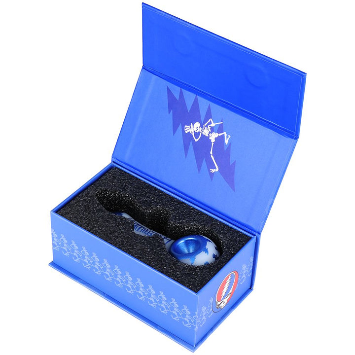 Grateful Dead x Pulsar Blue Sky Dancing Skellies Glass Spoon Pipe - 4.75" - Headshop.com