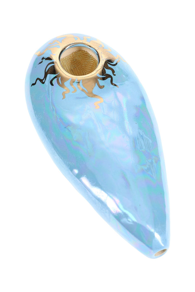 Ancient Creations Ceramics 4″ Oval Ceramic Hand Pipe – Brass Screen – US-Made