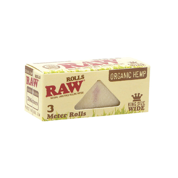 12PC DISP- RAW Organic Hemp Rolls Rolling Paper -3m/King Size Wide - Headshop.com