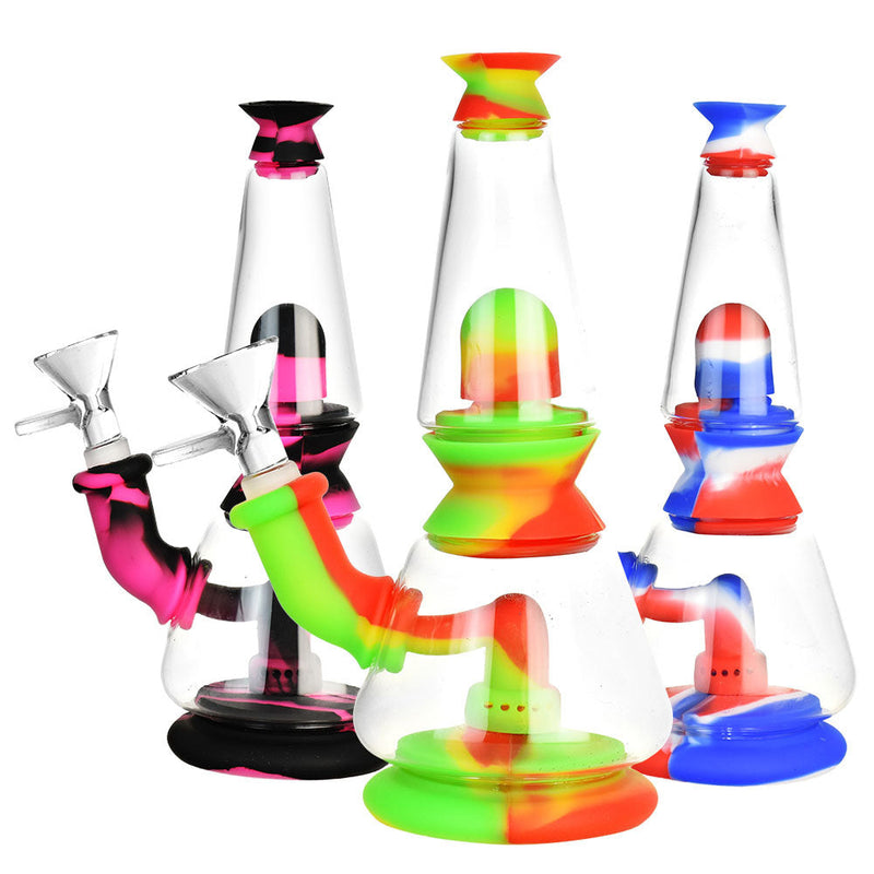 Silicone/Glass Dual Chamber Water Pipe-7.25"/14mm F/Clrs Vary - Headshop.com