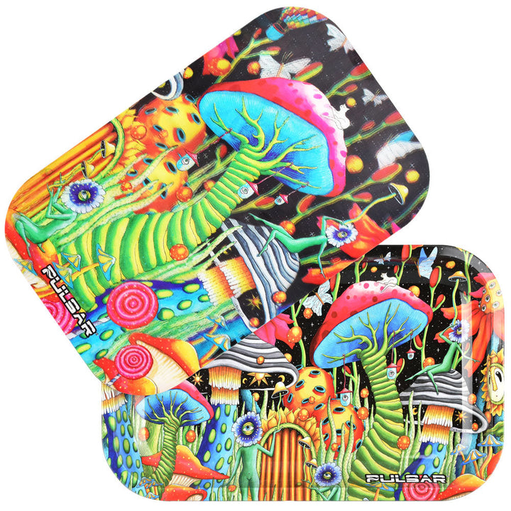Pulsar Metal Rolling Tray W/ Lid - Garden of Cosmic Delights / 11" x 7" - Headshop.com