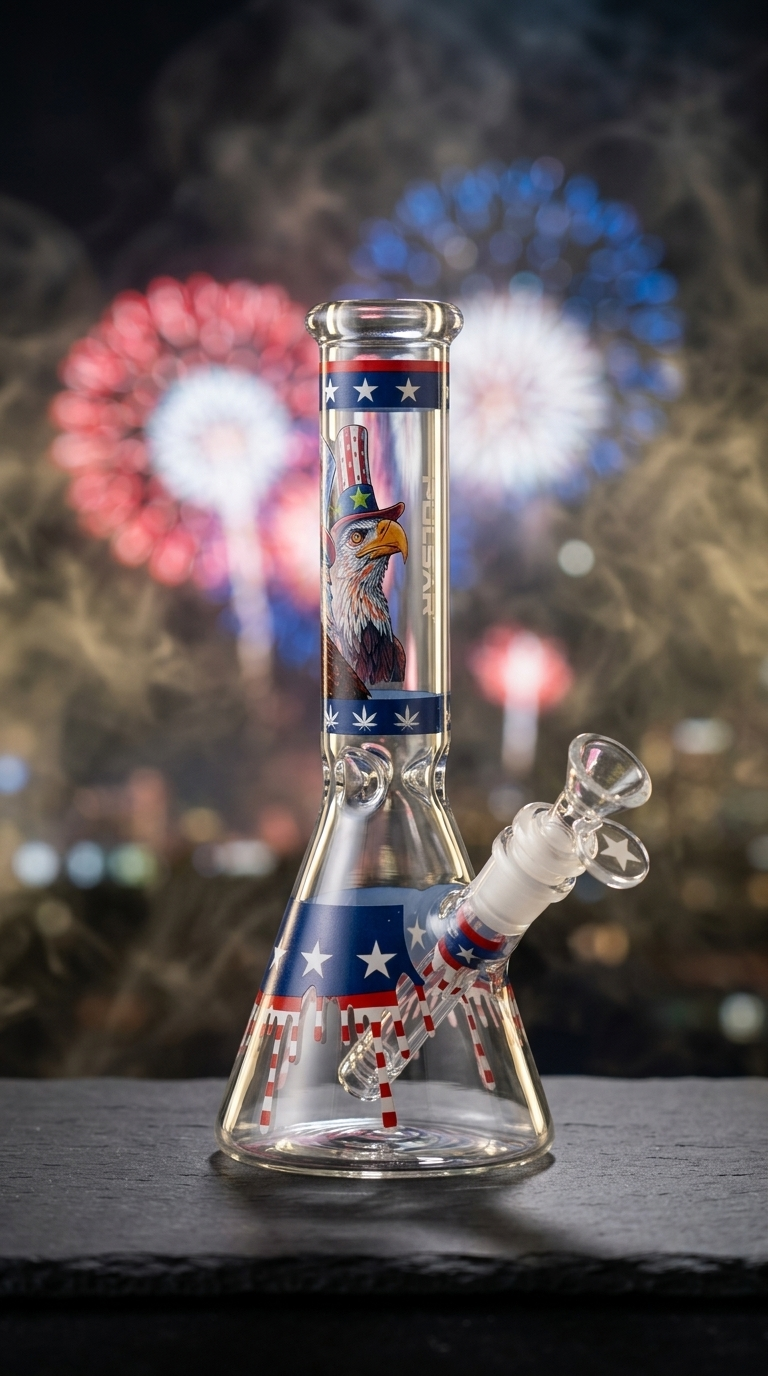 Pulsar Uncle Eagle Sam Beaker Glass Water Pipe - 9.75" / 14mm F