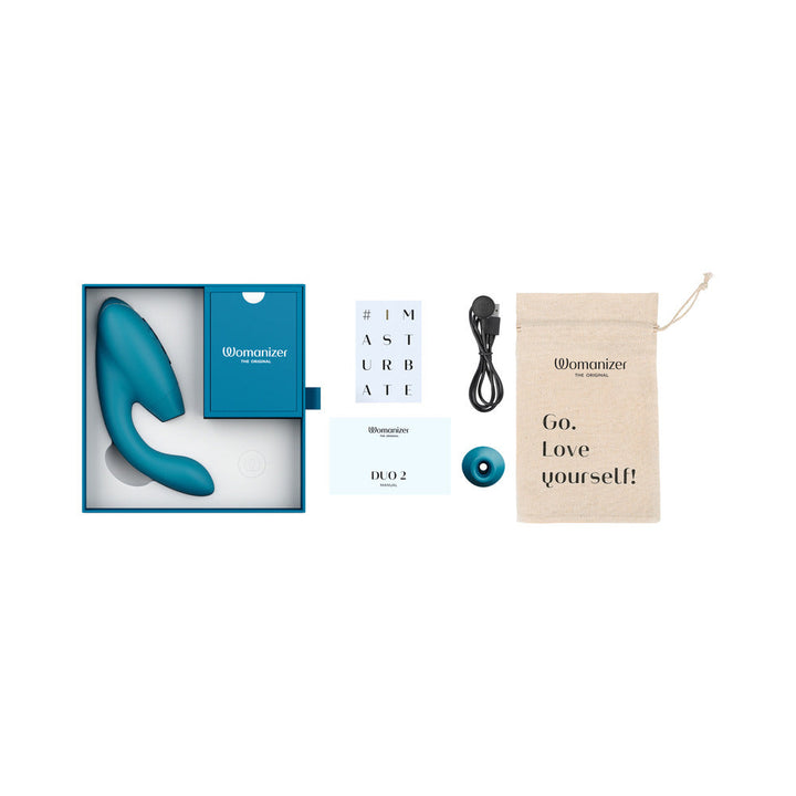 Womanizer Duo 2 Rechargeable Dual Stimulation Pleasure Air and G-Spot Vibrator Petrol - Headshop.com