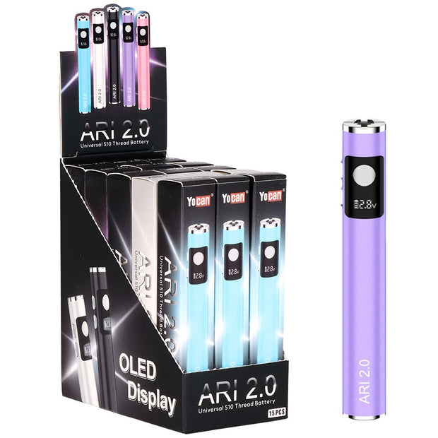 15CT DISPLAY - Yocan Ari 2.0 Battery - 650mAh / Assorted Colors