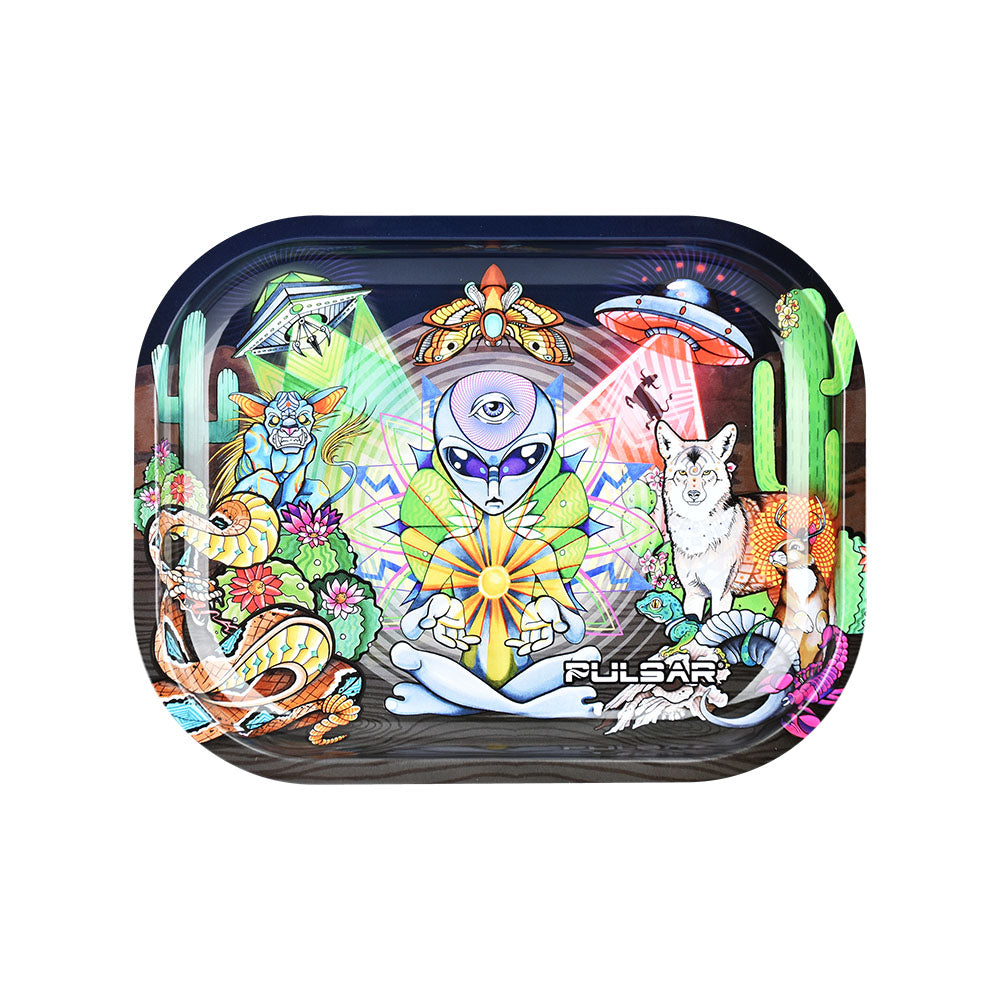 Pulsar Mini Metal Rolling Tray w/ Lid - Psychedelic Desert / 7"x5.5" - Headshop.com