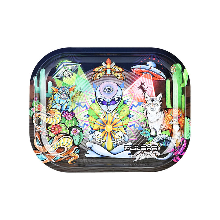 Pulsar Mini Metal Rolling Tray w/ Lid - Psychedelic Desert / 7"x5.5" - Headshop.com