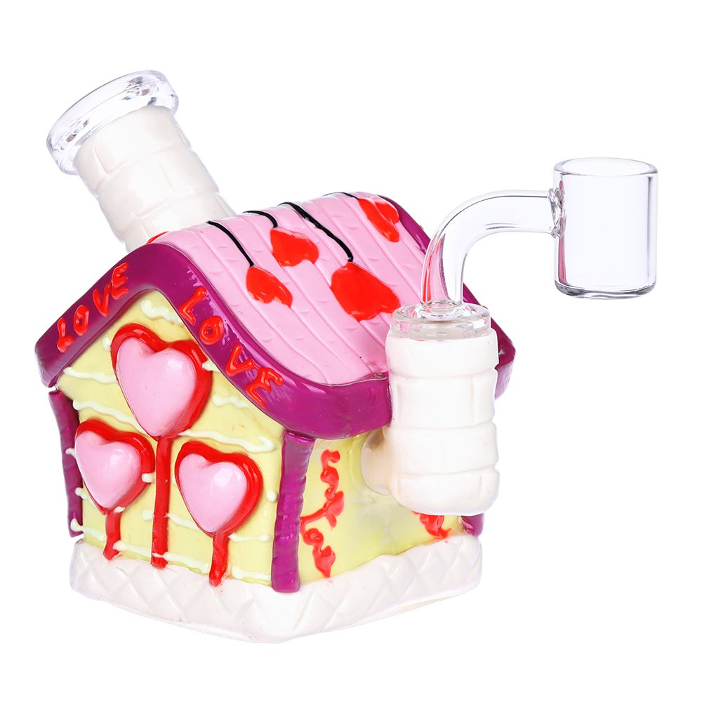 Valentine's Love Shack Resin Sculpted Glass Dab Rig - 4.5" / 14mm F - Headshop.com