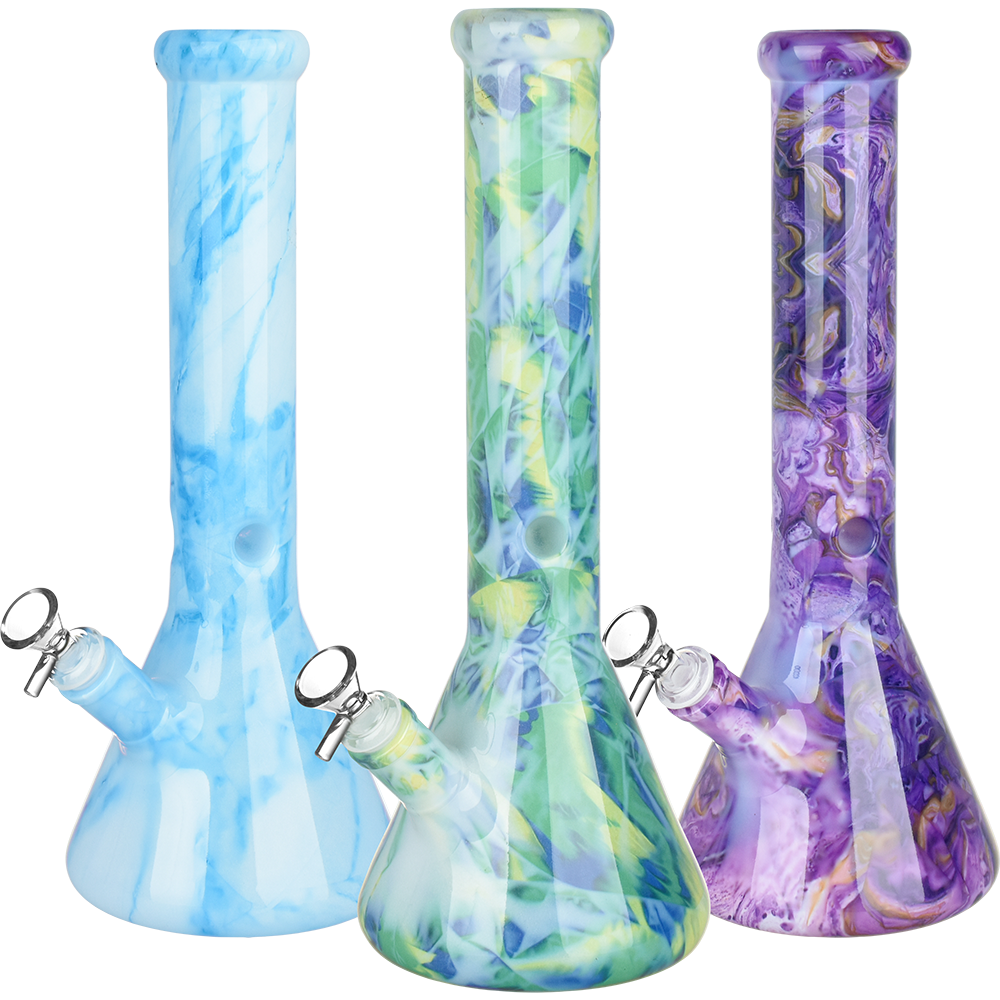 Marbled Glass Beaker Water Pipe | 14mm F | Colors Vary - Headshop.com
