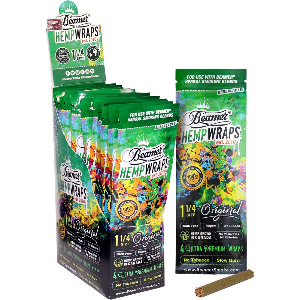 25PK DISPLAY - Beamer Ultra Premium Natural Vegan Hemp Wraps - Original / 1 1/4 / 4pc - Headshop.com
