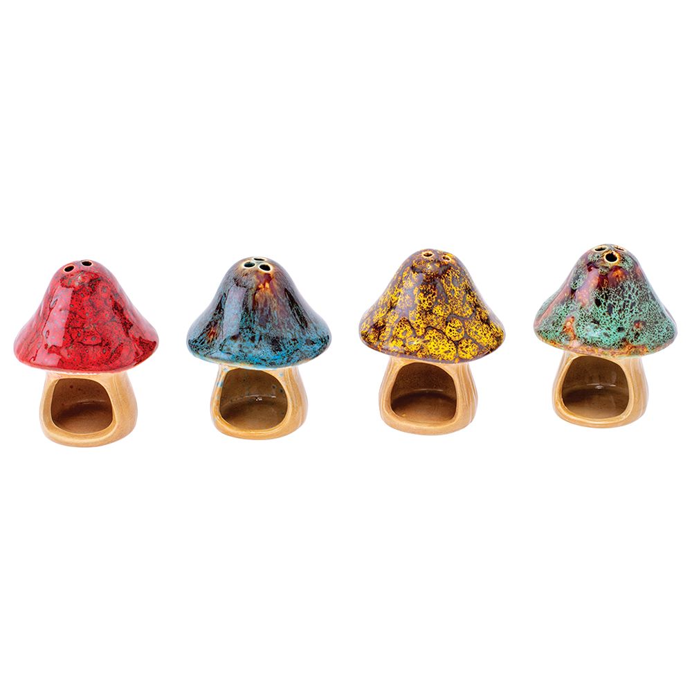 6CT DISPLAY - Fujima Small Glazed Mushroom Cone Ceramic Incense Burner - Assorted Colors - Headshop.com