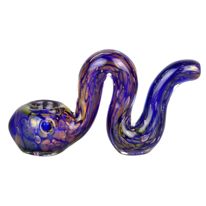 Standing Snakey Blue & Gold Fumed Bubble Spoon Pipe - 4.5" - Headshop.com