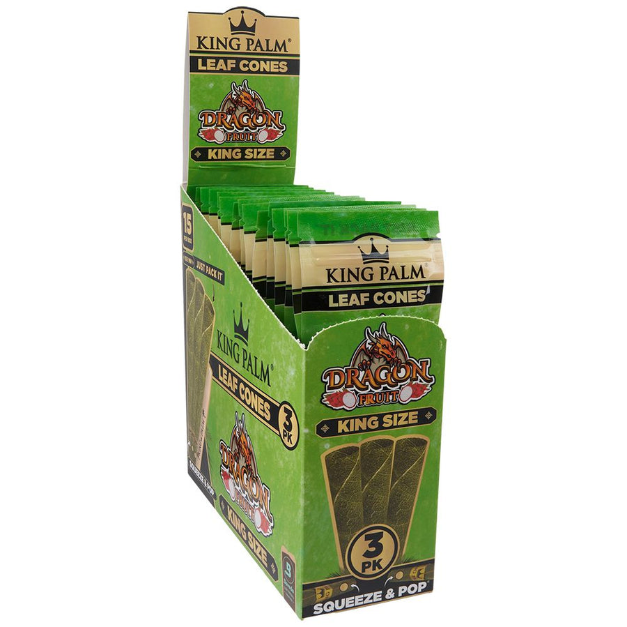 15PK DISPLAY - King Palm Hand Rolled Leaf Cones - 3pc / King Size / Dragon Fruit - Headshop.com