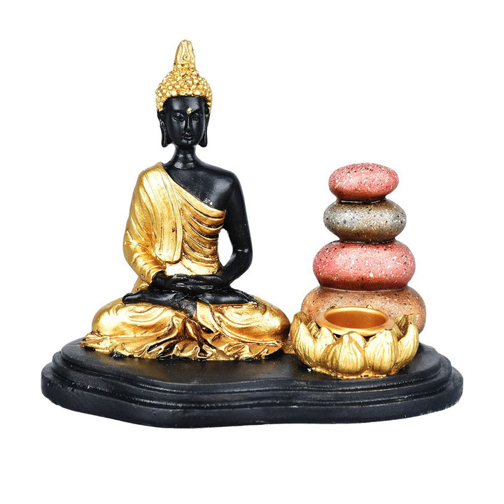 Sitting Buddha & Cairns Dual Incense Burner - 5" - Headshop.com