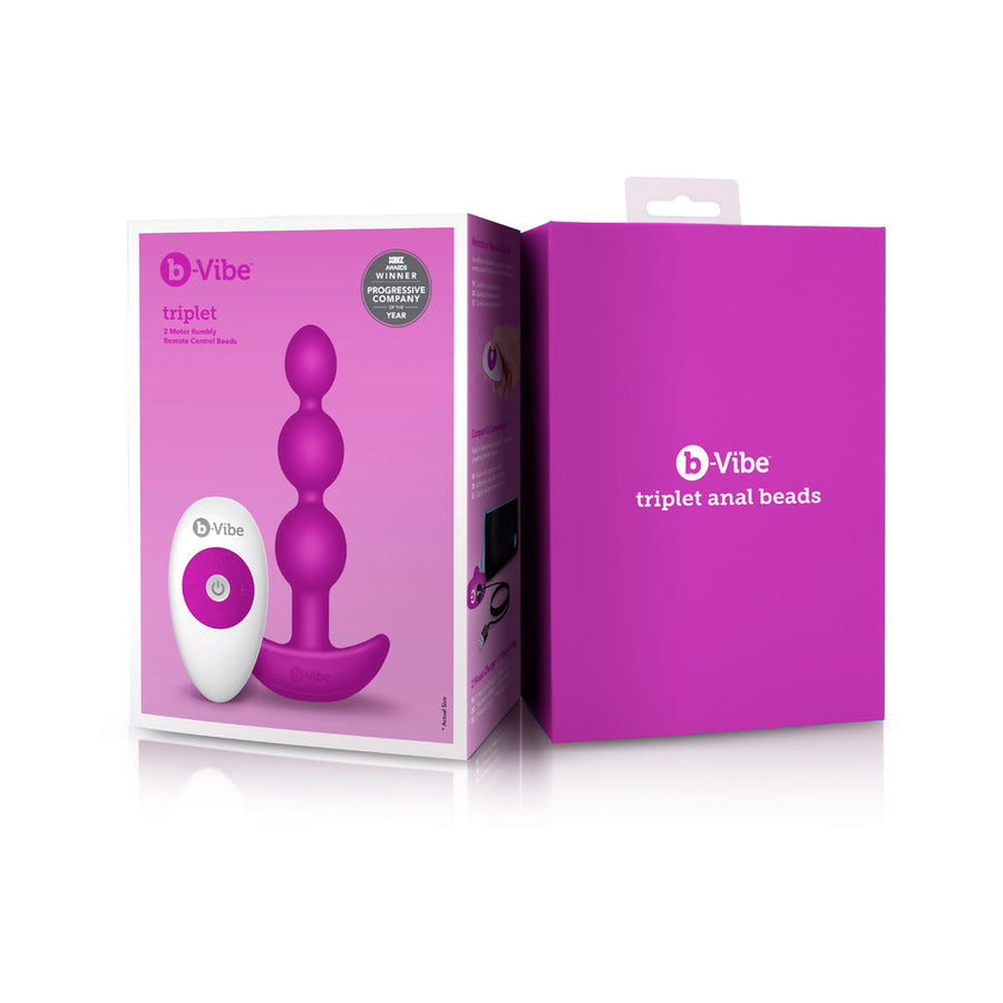 b-Vibe Triplet Rechargeable Remote-Controlled Vibrating Anal Beads Plug Fuchsia - Headshop.com