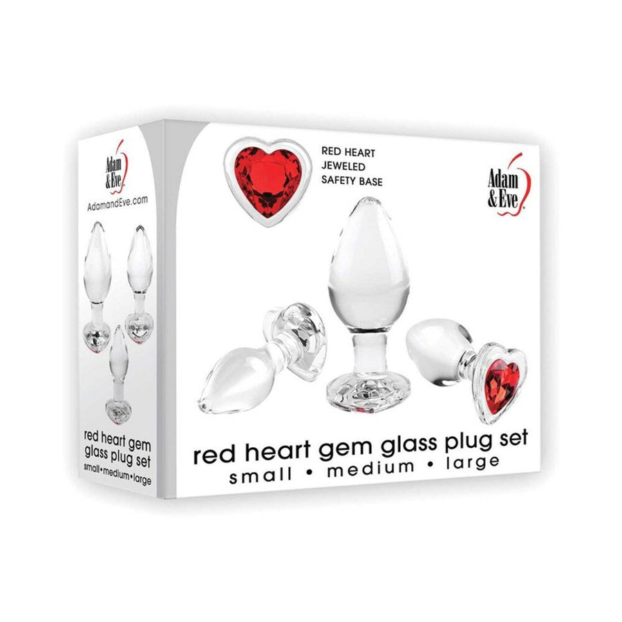 Adam & Eve Red Heart Gem Glass Plug Set - Headshop.com