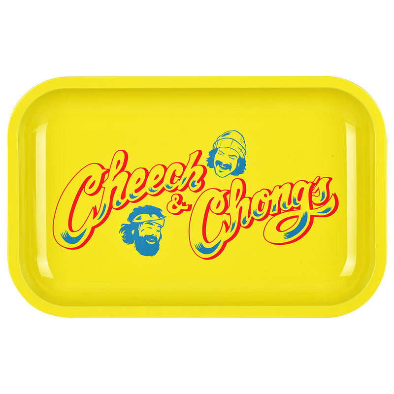 Cheech & Chong x Pulsar Metal Rolling Tray W/ Lid - Yellow Logo / 11" x 7" - Headshop.com