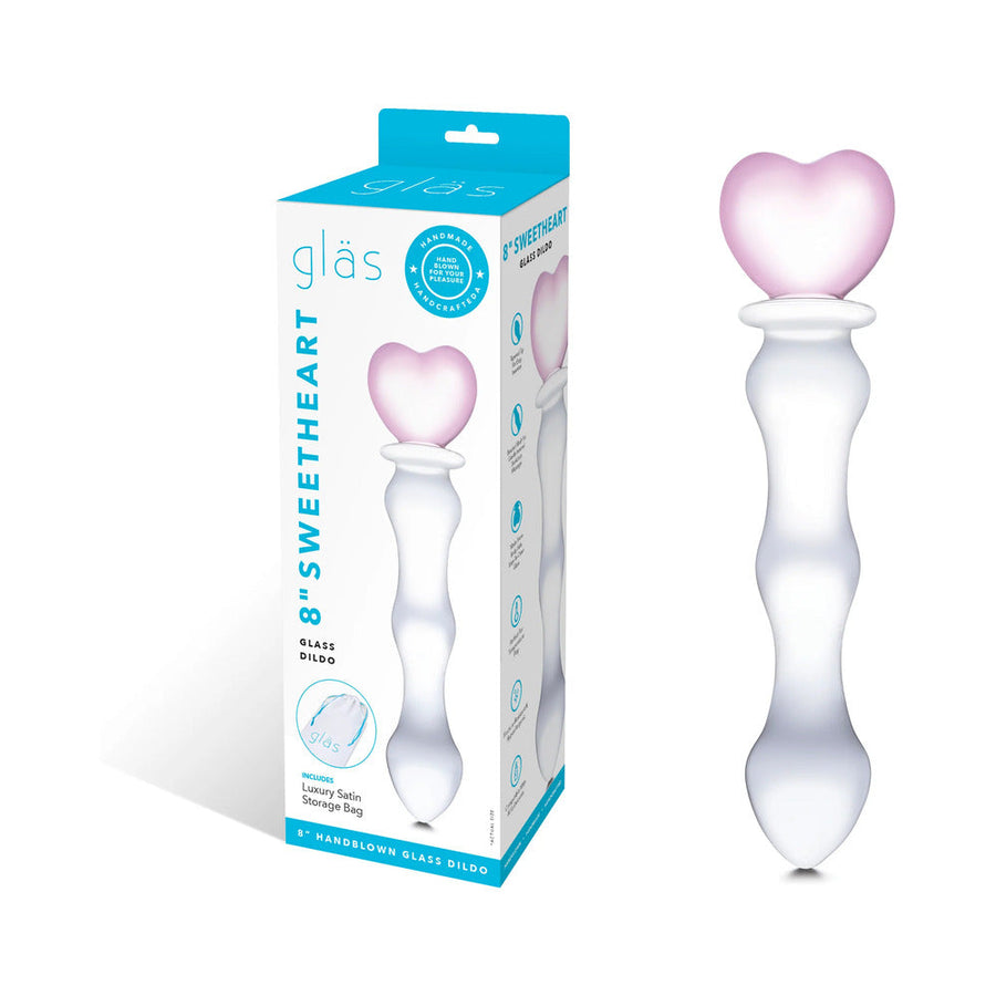 Glas 8 in. Sweetheart Glass Dildo with Pink Heart-Shaped Handle - Headshop.com
