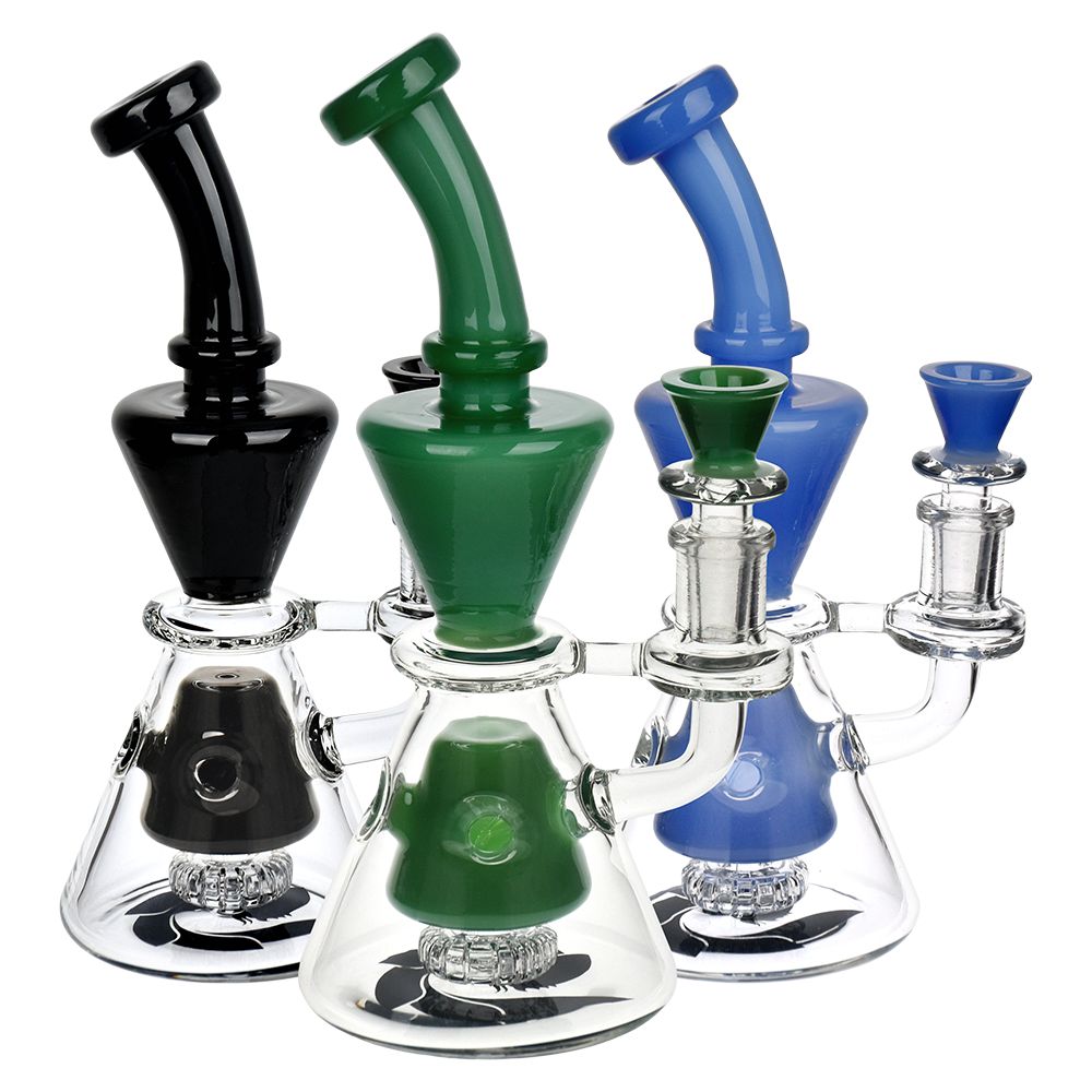 Glass House Two-Toned Hourglass Water Pipe - 8" / 14mm F / Colors Vary - Headshop.com