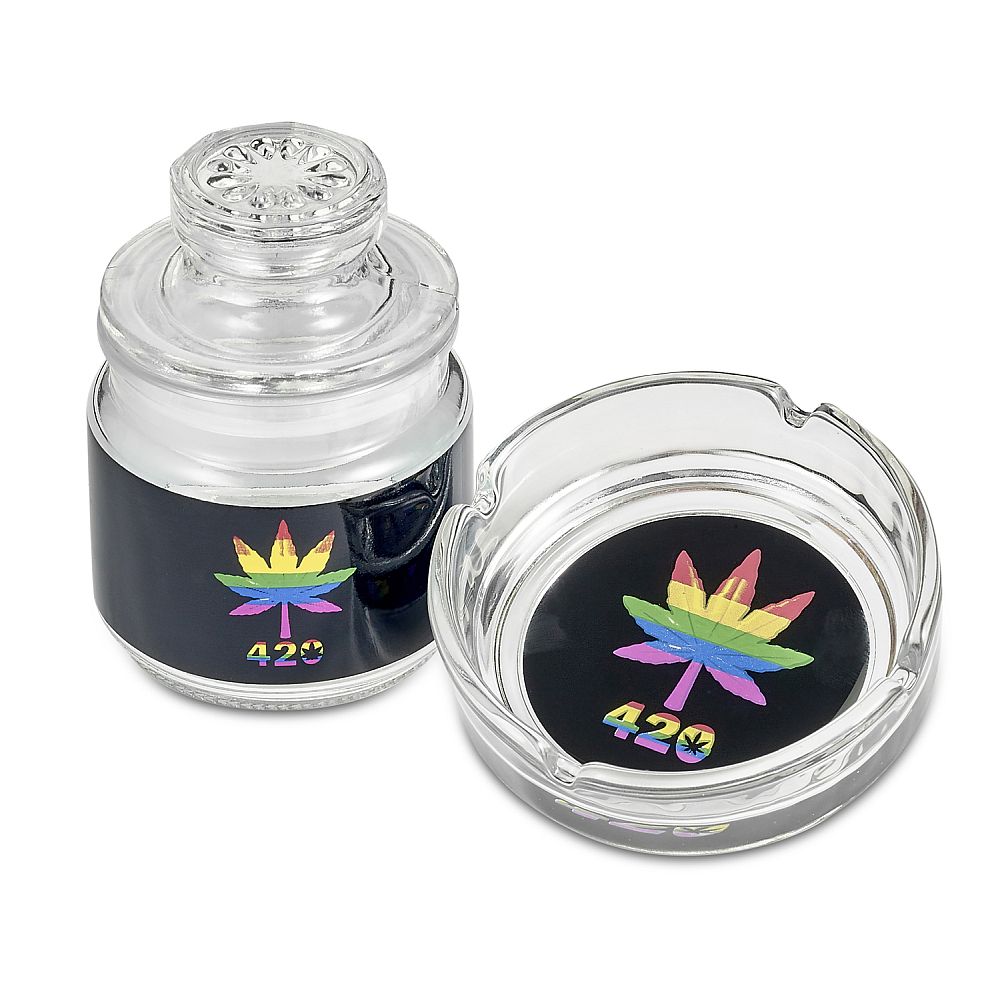 Ashtray and Stash Jar set - Rainbow leaf - Headshop.com