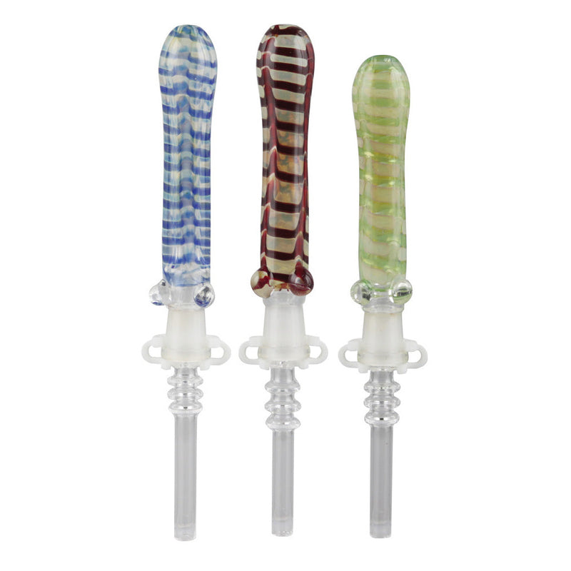 Glass Dab Straw w/ 10mm Quartz Tip - 6.5" / Assorted Colors - Headshop.com