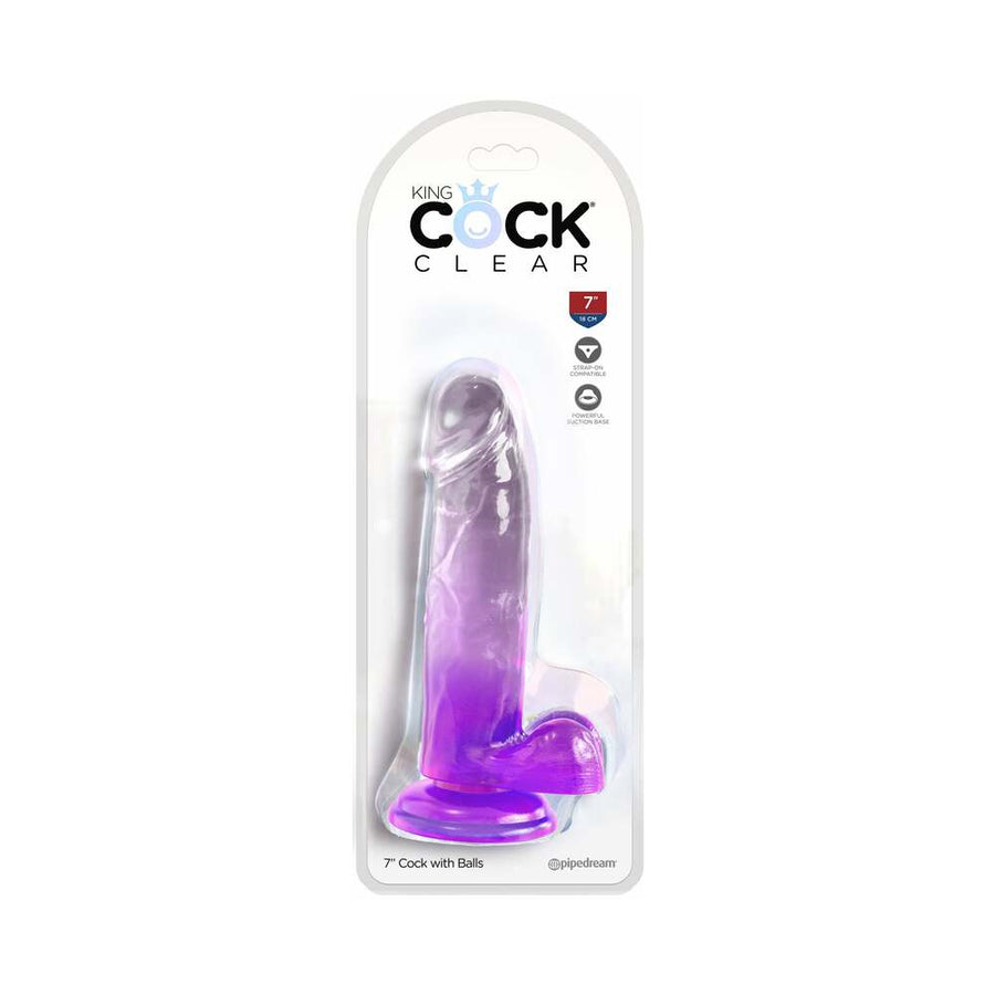 King Cock Clear with Balls 7in Purple - Headshop.com