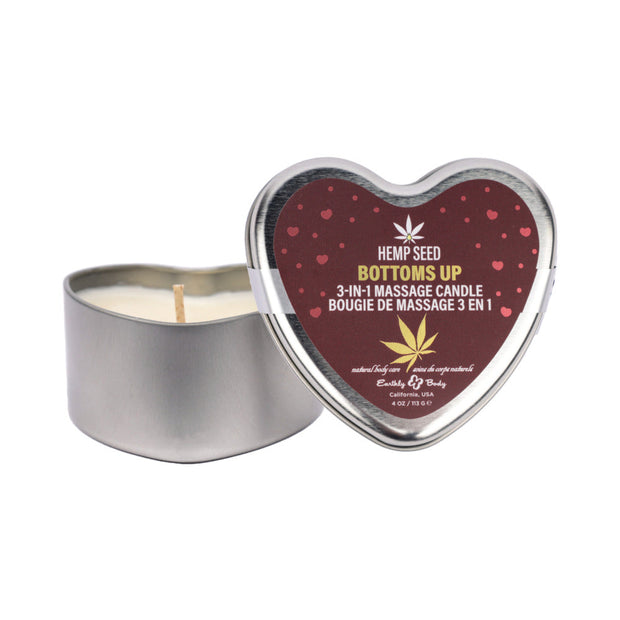 Earthly Body Hemp Seed Valentine 3-in-1 Massage Candle Bottom's Up 4.7 oz. - Headshop.com