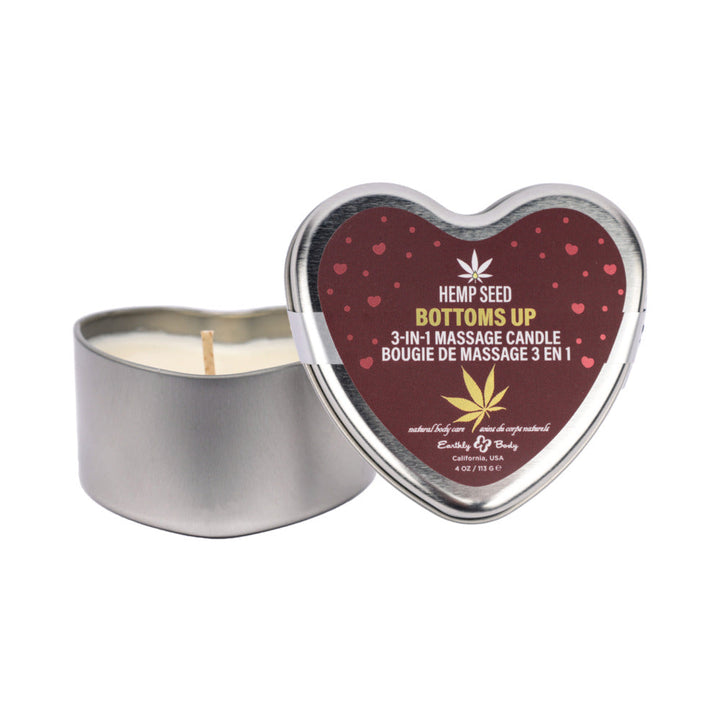 Earthly Body Hemp Seed Valentine 3-in-1 Massage Candle Bottom's Up 4.7 oz. - Headshop.com