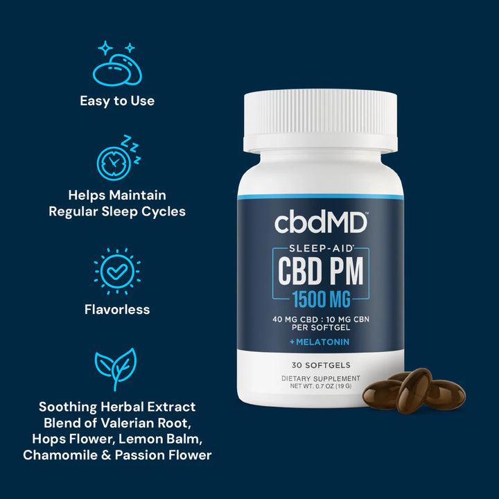 cbdMD CBD Sleep Softgels - 1500MG (Broad or Full Spectrum) - Headshop.com