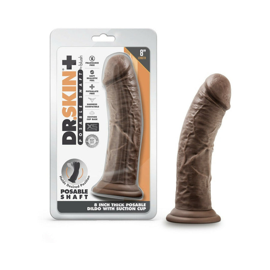 Dr. Skin Plus Thick 8 in. Triple Density Posable Dildo Brown - Headshop.com