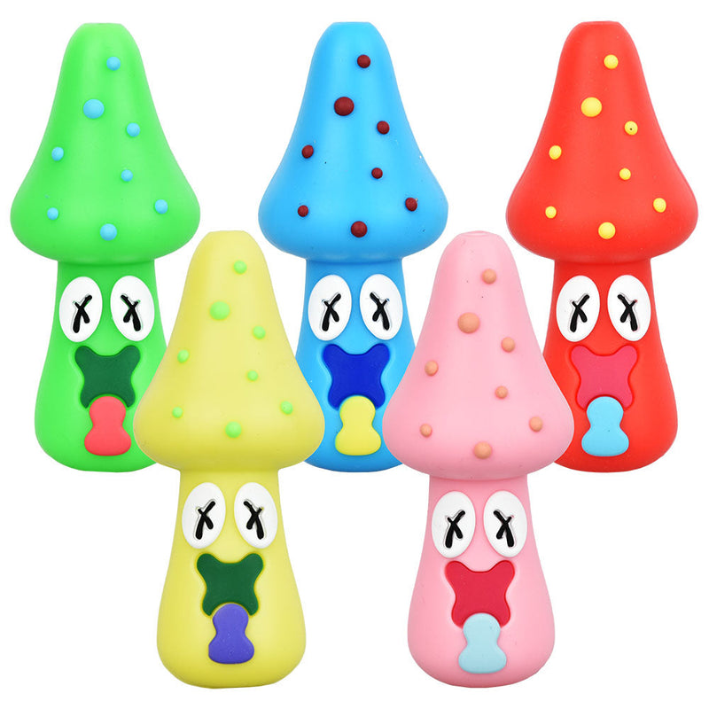 Spacey Facey Mushroom Silicone Hand Pipe - 3" / Assorted Colors 5 pcs - Headshop.com