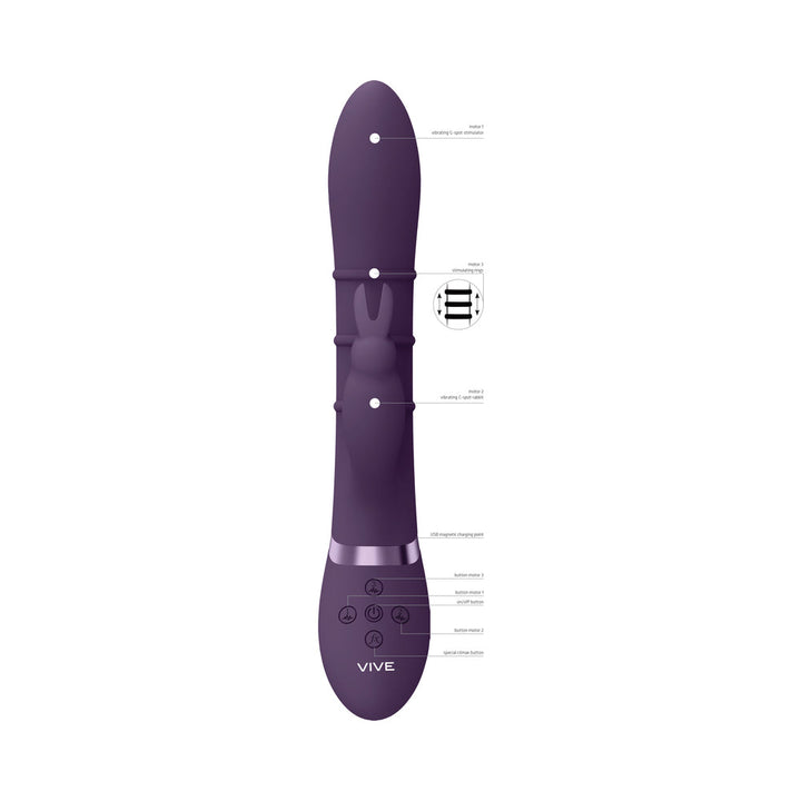 VIVE SORA Rechargeable Silicone G-Spot Rabbit Vibrator with Up & Down Stimulating Rings Purple - Headshop.com