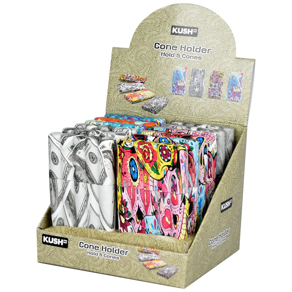 12CT DISPLAY - Kush RX Printed Design Five Cone Storage Case - Assorted Designs - Headshop.com