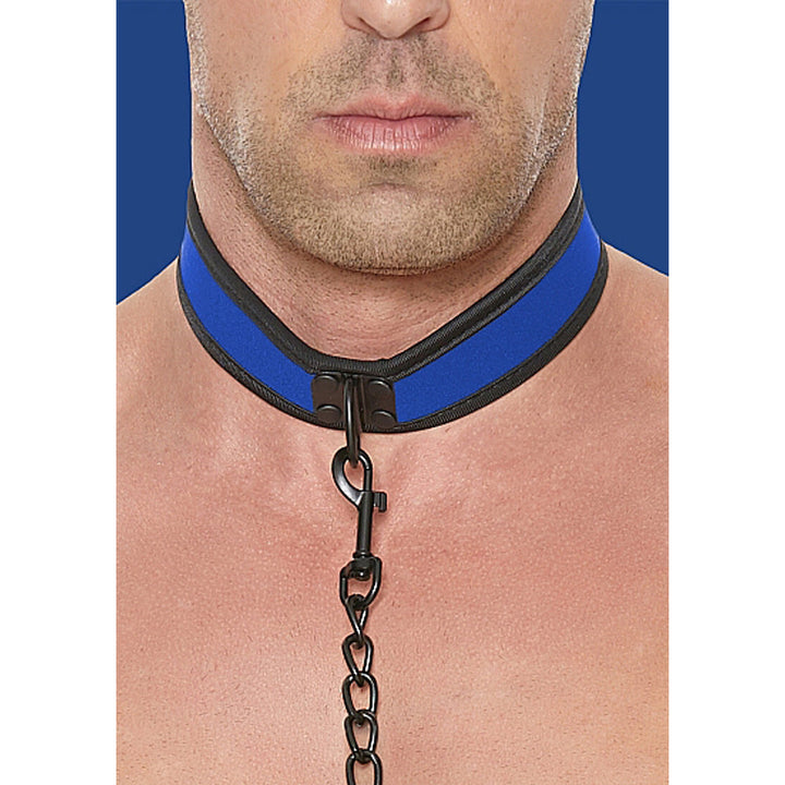 Ouch! Puppy Play Neoprene Collar With Leash Blue/Black - Headshop.com