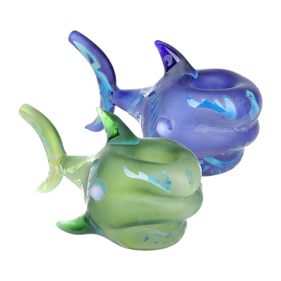 Shark Attack Sandblasted Glass Hand Pipe - 5" / Colors Vary - Headshop.com