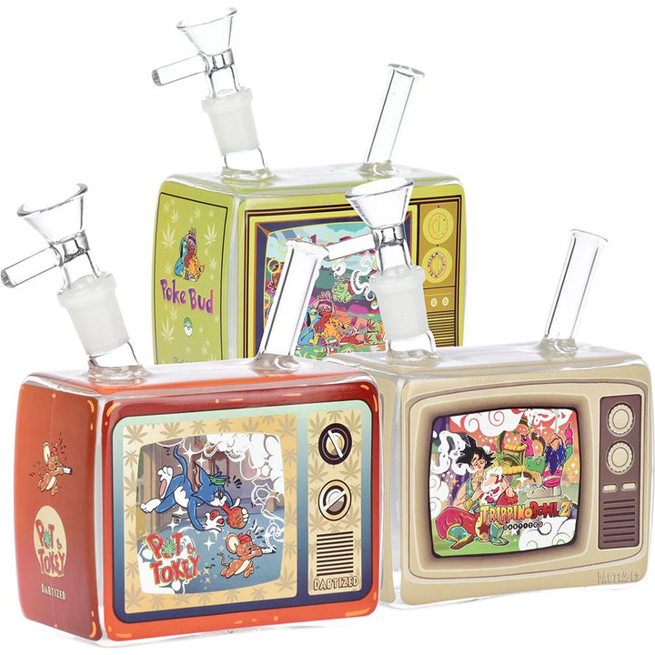 Dabtized Trippie Vision Retro TV Glass Water Pipe - 5" / 14mm F / Designs Vary - Headshop.com